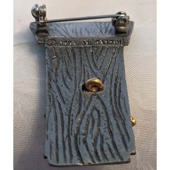 M. Bastin Birdhouse Signed Brooch Pinback Pewter Vtg 1999 Gold Tone Lapel Nature - Picture 8 of 12